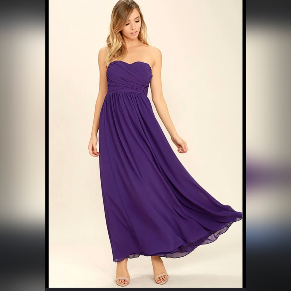 Lulu's plum purple maxi strapless dress small new